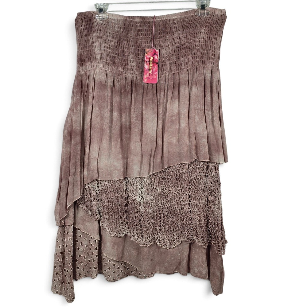 Positano by Jean Paul Skirt Women OS Boho Tiered Crochet Lace Mauve NEW Italy